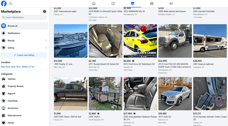 Listings live on Facebook Marketplace.